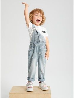 Toddler Boys Ripped Pocket Front Denim Overall