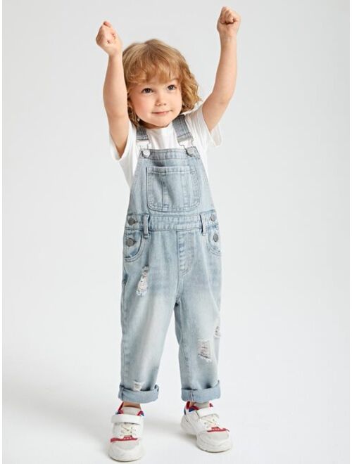 Shein Toddler Boys Ripped Pocket Front Denim Overall