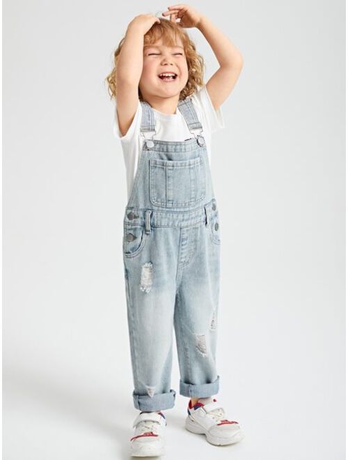 Shein Toddler Boys Ripped Pocket Front Denim Overall