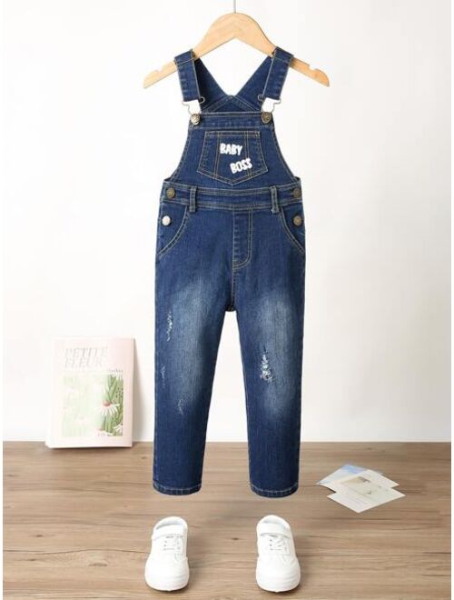 Shein Toddler Boys Letter Graphic Ripped Denim Overalls