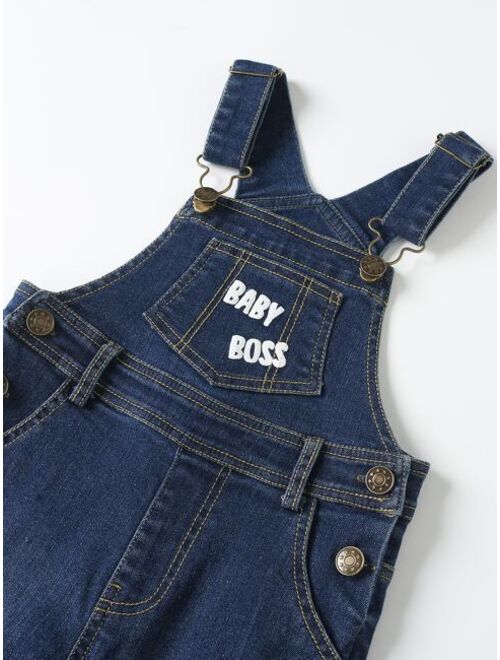Shein Toddler Boys Letter Graphic Ripped Denim Overalls