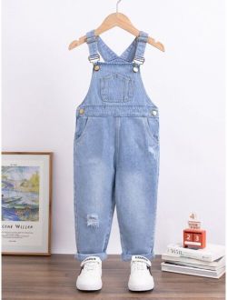 Toddler Boys Pocket Front Ripped Denim Overall