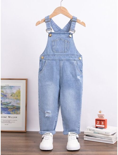 Shein Toddler Boys Pocket Front Ripped Denim Overall