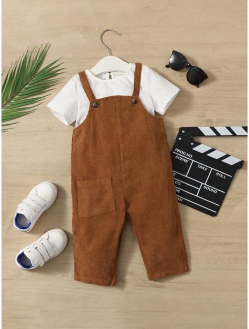 SHEIN Baby Patched Pocket Overalls Without Tee
