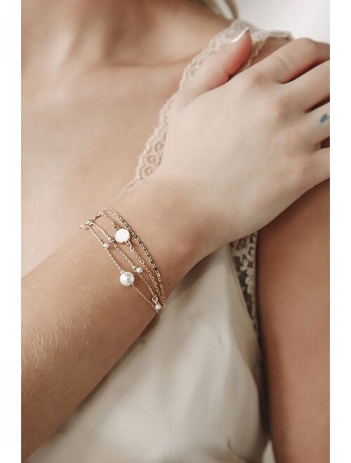 Lulus Charm Appeal Gold and Pearl Layered Bracelet