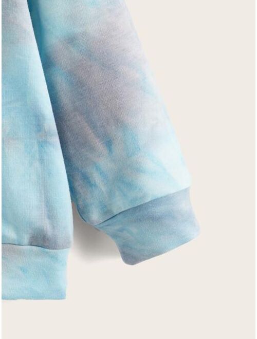SHEIN Toddler Boys Slogan Patch Tie Dye Pullover