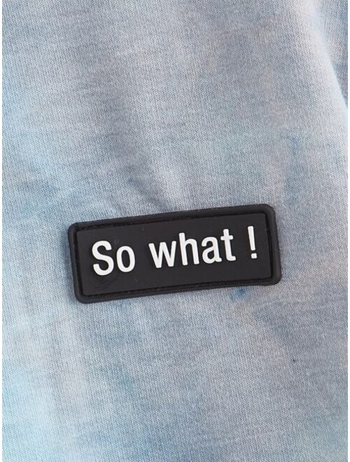 SHEIN Toddler Boys Slogan Patch Tie Dye Pullover