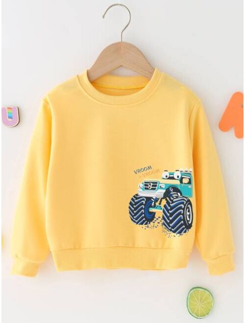 Shein Toddler Boys Car And Letter Graphic Pullover