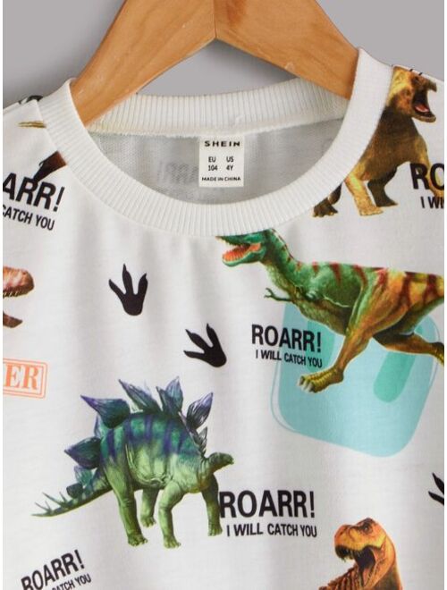 SHEIN Toddler Boys Letter & Dinosaur Graphic Pullover