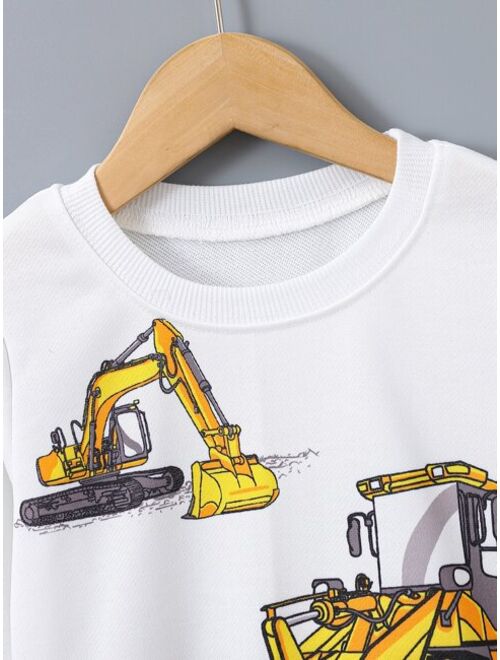 Shein Toddler Boys Excavator & Letter Graphic Pullover