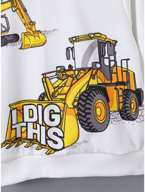 Shein Toddler Boys Excavator & Letter Graphic Pullover