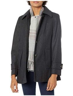 Women's Single-Breasted Wool Blend Coat with Scarf