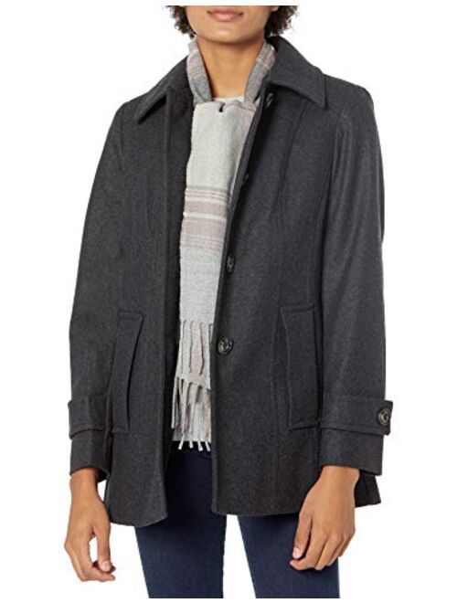 LONDON FOG Women's Single-Breasted Wool Blend Coat with Scarf