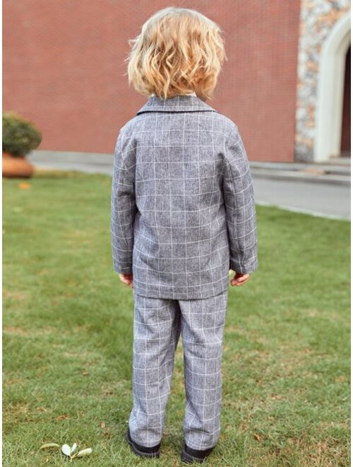 SHEIN Toddler Boys Plaid Print Coat & Pants Set