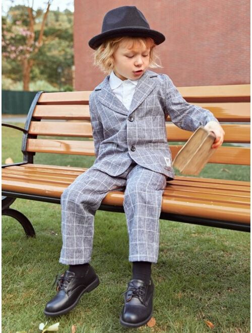 SHEIN Toddler Boys Plaid Print Coat & Pants Set