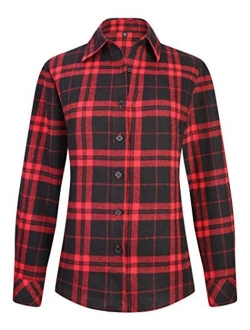 Fireopdk Women's Flannel Shirts Long Sleeve Plaid Casual Button Down Regular Fit