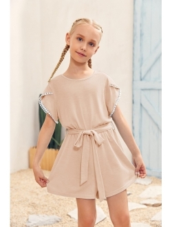 Goranbon Girls' Romper Kids Jumpsuits Button Down Ruffle Sleeveless Summer Clothes 