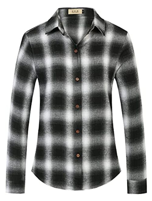 SSLR Flannel Shirts for Women Casual Plaid Long Sleeve Button Down Shirts for Women