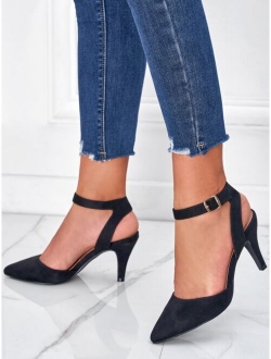 Suede Stiletto Heeled Ankle Strap Pumps