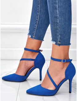 Suede Stiletto Heeled Ankle Strap Pumps