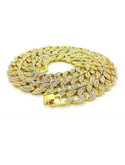 Charles Raymond Iced Out Hip Hop Gold or Silver Tone CZ Miami Cuban Link Chain Choker Necklaces Set