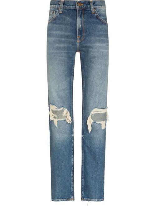 Nudie Jeans ripped-finish straight-leg jeans
