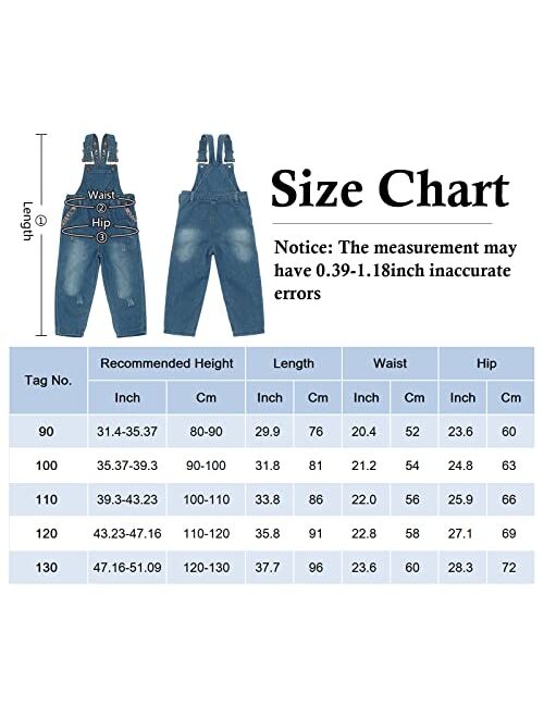 Happy Cherry Kids Boys Girls Denim Overalls Adjustable Strap Ripped Jean Overalls Bib Overalls Distressed Jean Pants for 1-6Years