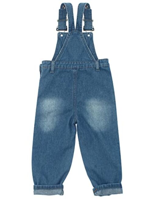 Happy Cherry Kids Boys Girls Denim Overalls Adjustable Strap Ripped Jean Overalls Bib Overalls Distressed Jean Pants for 1-6Years