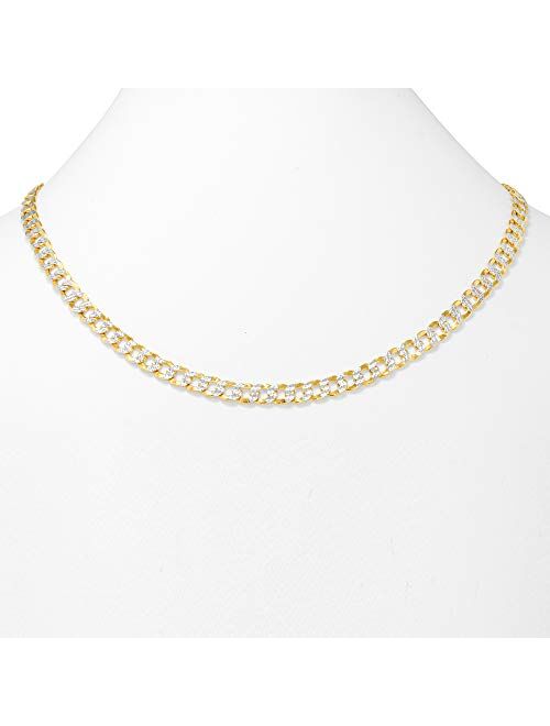 Nuragold 10k Yellow Gold 7.5mm Cuban Chain Curb Link Diamond Cut Pave Two Tone Necklace, Mens Jewelry Lobster Clasp 20" 22" 24" 26" 28" 30"