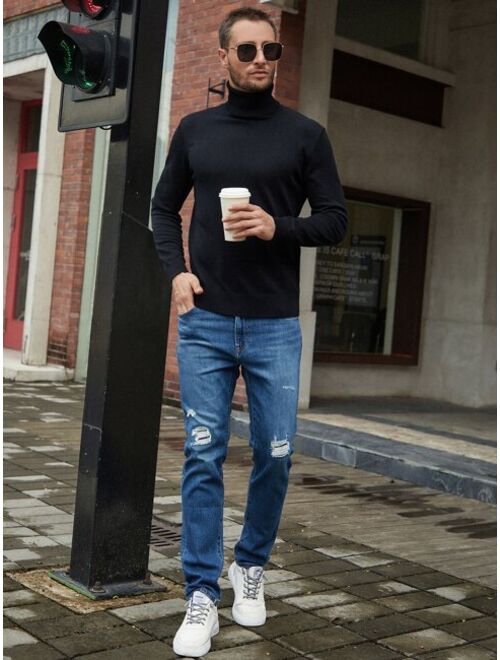 Shein Men Solid Turtleneck Sweater