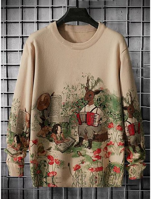 Shein Men Floral And Figure Graphic Sweater