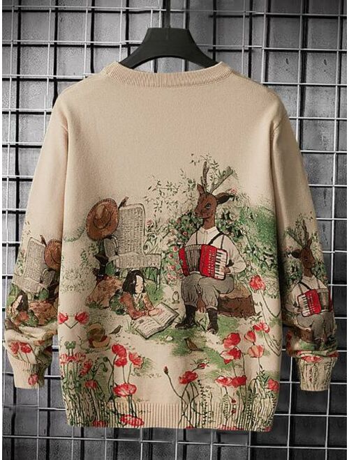 Shein Men Floral And Figure Graphic Sweater