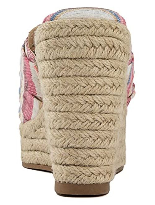 London Fog Womens Heidi Espadrille Wedge Sandals with Knotty Bow Detail