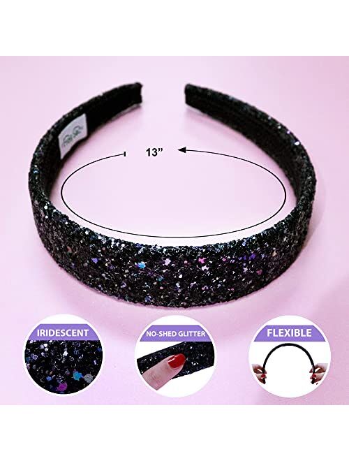 FROG SAC Glitter Headbands for Girls, Pink Hair Bands for Little Girl Hair Accessories, Sparkly Wide Headband for Kids, Cute Alice Head Band for Children, Thick Sparkle B