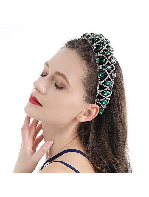 QIANXUAN Crystal Rhinestone Headbands For Women White Pearl Headbands For Girls Padded Headband Black Velvet Jewelry Chain Hairband Handmade Pearly Flower Retro Filling D