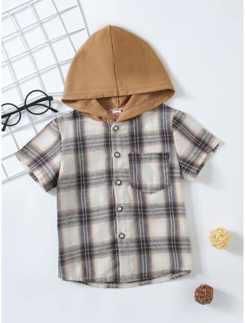 Shein Toddler Boys Plaid Print Hooded Shirt