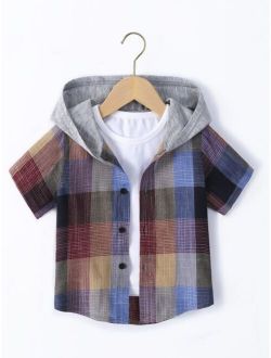 Toddler Boys Plaid Print Hooded Shirt Without Tee