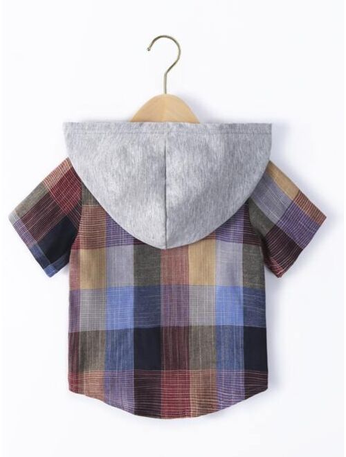Shein Toddler Boys Plaid Print Hooded Shirt Without Tee
