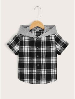 Toddler Boys Plaid Print Button Front Hooded Shirt