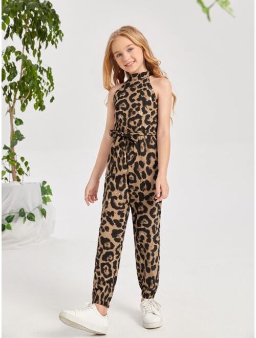 SHEIN Girls Leopard Belted Jumpsuit