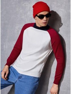 Men Color Block Raglan Sleeve Sweater