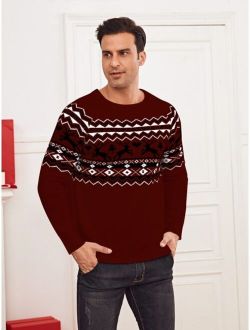 Men Christmas Elk Geo Pattern Raglan Sleeve Sweater