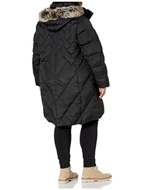 LONDON FOG Women's Plus Size Snap Front Hooded Multi Pattern Quilt Down Coat