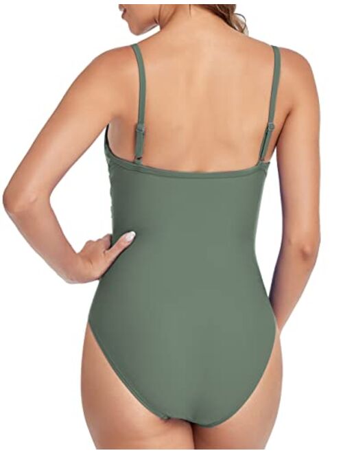 Hilor Women's Ruched Underwire One Piece Swimsuit Front Twist Swimwear Tummy Control Bathing Suit Monokini