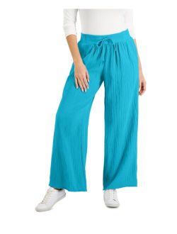 JM Collection Petite Cotton Gauze Wide-Leg Pants, Created for Macy's