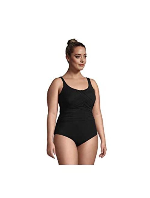 Lands' End Women's Slender Carmela Tummy Control Chlorine Resistant Scoop Neck One Piece Swimsuit