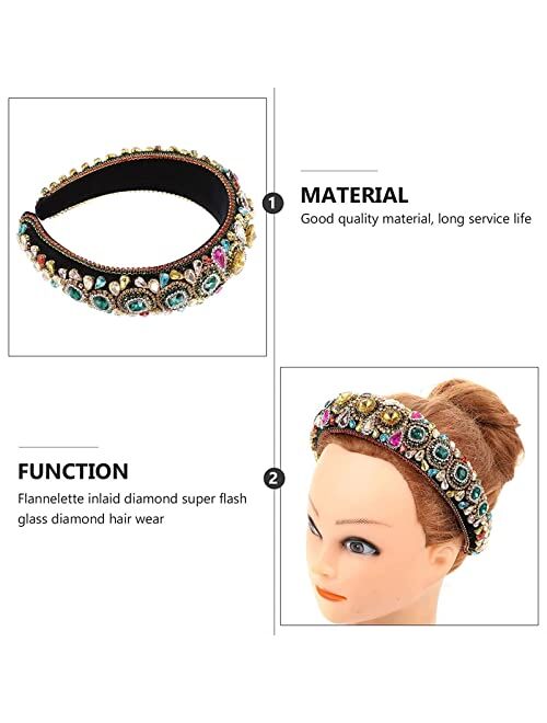TOPOB Padded Rhinestone Headband Diamond Crystal Beaded Hairband Bejewelled Wide Padded Hair Hoop for Woman Girls