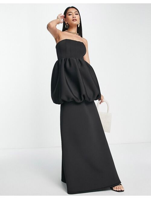ASOS DESIGN Bardot bubble maxi dress in black