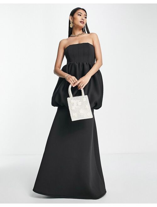 ASOS DESIGN Bardot bubble maxi dress in black