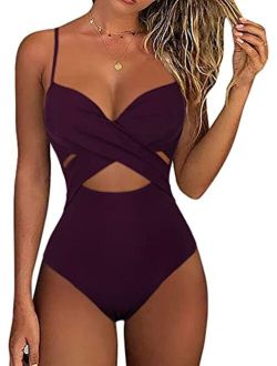 Women's Sexy One Piece Swimsuits with Underwire Wrap Cutout Bathing Suits Push Up Monokini Swimwear